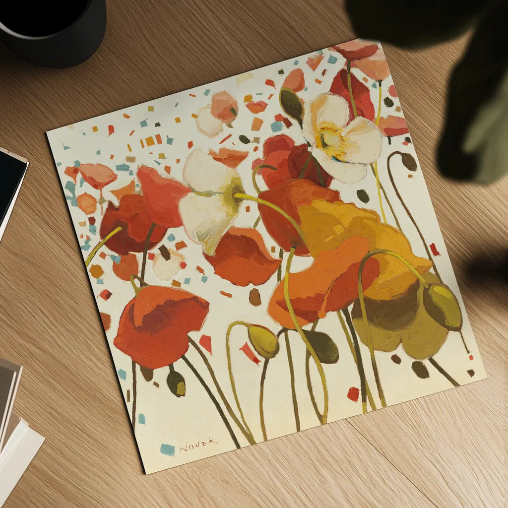 Coral Confetti by Shirley Novak. Shown as a detailed flat fine art print, highlighting archival giclee quality. Available as an archival giclee rolled canvas, fine art paper, or poster print. SKU 3230a.