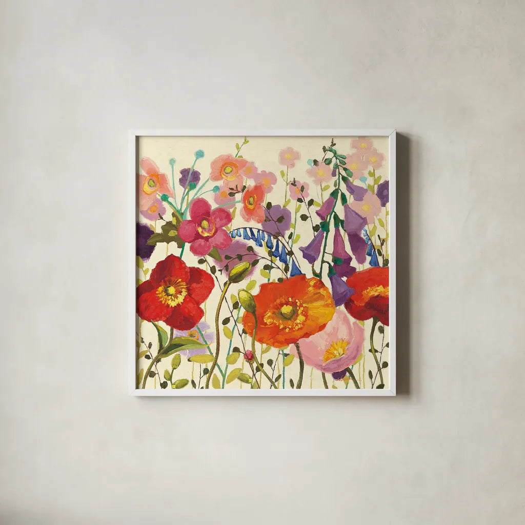 Couleur Printemps III by Shirley Novak. Shown in a crisp white glass frame for a clean and minimalist style. Available as an archival giclee rolled canvas, fine art paper, or poster print. SKU 12587a.