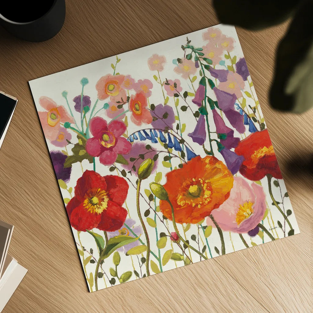 Couleur Printemps III White by Shirley Novak. Shown as a detailed flat fine art print, highlighting archival giclee quality. Available as an archival giclee rolled canvas, fine art paper, or poster print. SKU 89660a.