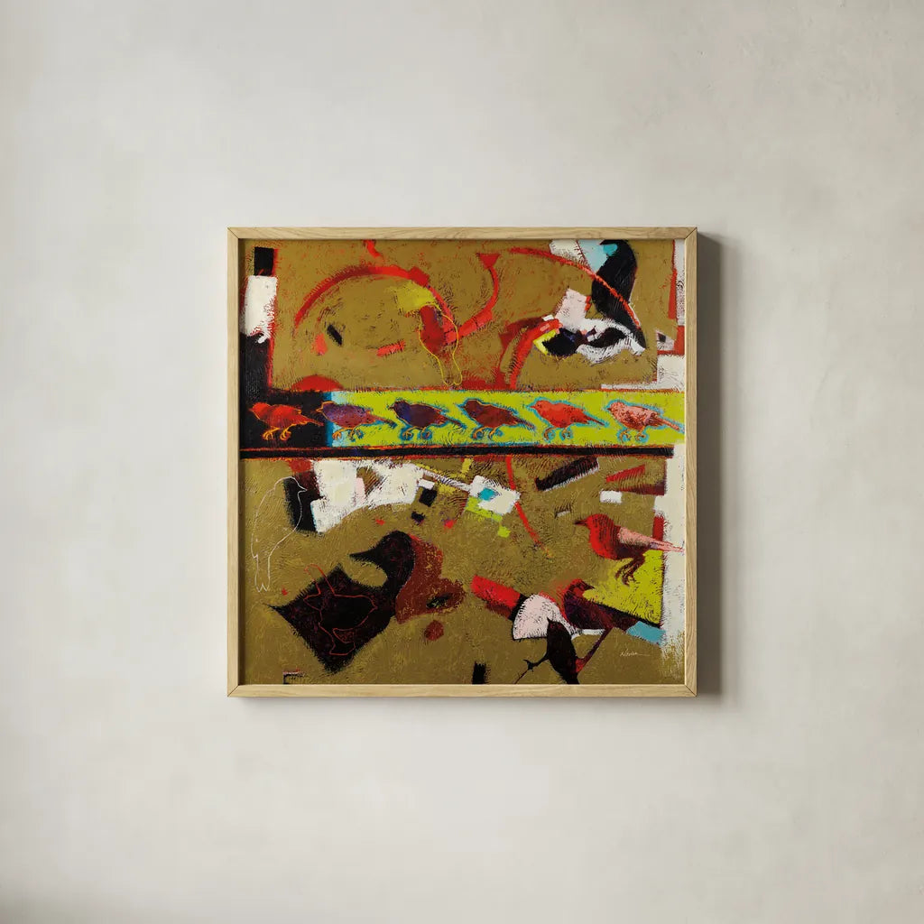 Direction Left by Shirley Novak. Shown in a natural wood glass frame for a timeless modern aesthetic. Available as an archival giclee rolled canvas, fine art paper, or poster print. SKU 92998a.