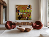 Direction Left by Shirley Novak. Shown as extra-large giant wall art in a modern living room. Available as an archival giclee rolled canvas, fine art paper, or poster print. SKU 92998a.