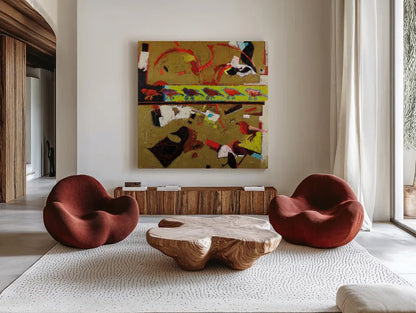 Direction Left by Shirley Novak. Shown as extra-large giant wall art in a modern living room. Available as an archival giclee rolled canvas, fine art paper, or poster print. SKU 92998a.