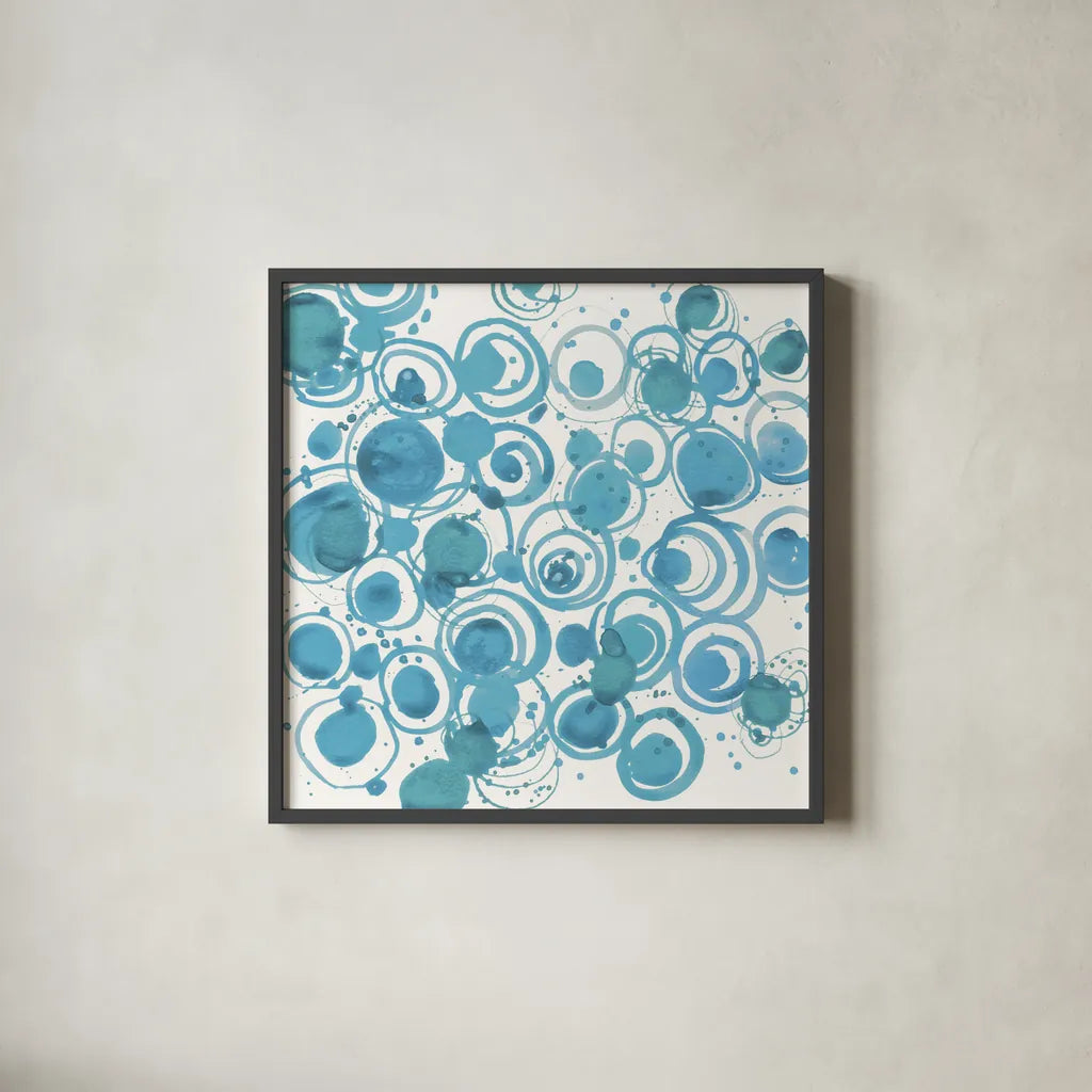 Dizzy Soft Blue Crop by Shirley Novak. Shown in a sleek black glass frame for a contemporary gallery look. Available as an archival giclee rolled canvas, fine art paper, or poster print. SKU 75526a.
