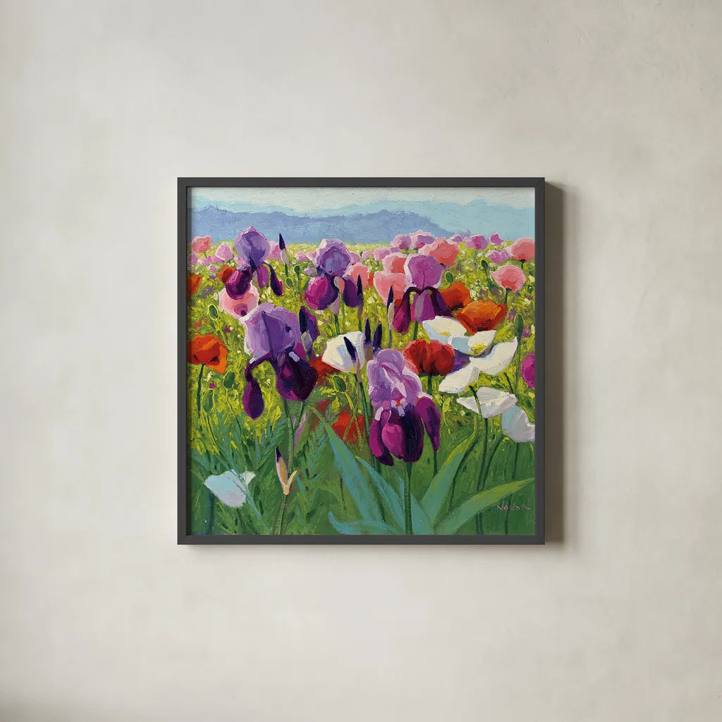 Early June by Shirley Novak. Shown in a sleek black glass frame for a contemporary gallery look. Available as an archival giclee rolled canvas, fine art paper, or poster print. SKU 22478a.