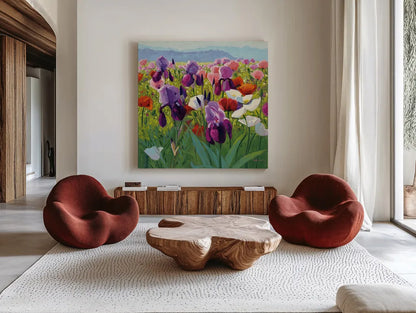 Early June by Shirley Novak. Shown as extra-large giant wall art in a modern living room. Available as an archival giclee rolled canvas, fine art paper, or poster print. SKU 22478a.
