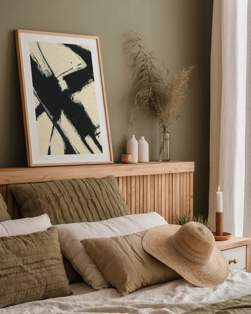 Expression Abstract I by Shirley Novak. shown as a paper print in a natural frame. Available as a archival giclee rolled canvas, fine art paper, or poster print. SKU 23734h.