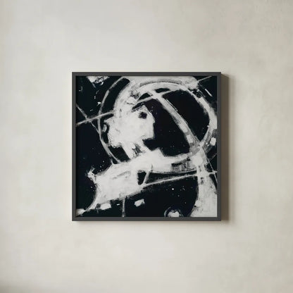 Expression Abstract III BW by Shirley Novak. Shown in a sleek black glass frame for a contemporary gallery look. Available as an archival giclee rolled canvas, fine art paper, or poster print. SKU 54815a.