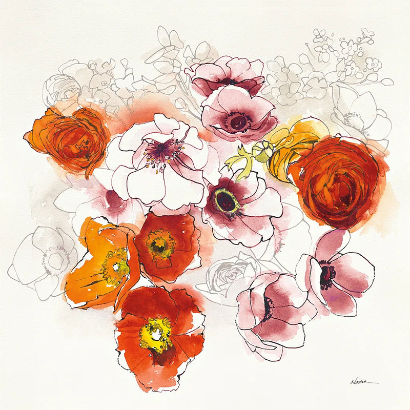 Fall Fleurs by Shirley Novak. SKU 35568a. Archival Giclee Fine art print for wall decor.
