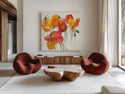 Fall Icelands Sq Crop by Shirley Novak. Shown as extra-large giant wall art in a modern living room. Available as an archival giclee rolled canvas, fine art paper, or poster print. SKU 22762a.