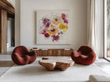 Fall Ruffles II by Shirley Novak. Shown as extra-large giant wall art in a modern living room. Available as an archival giclee rolled canvas, fine art paper, or poster print. SKU 35569a.