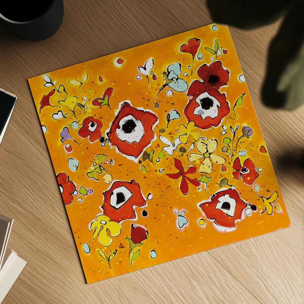 Fleur Amusement by Shirley Novak. Shown as a detailed flat fine art print, highlighting archival giclee quality. Available as an archival giclee rolled canvas, fine art paper, or poster print. SKU 31256a.