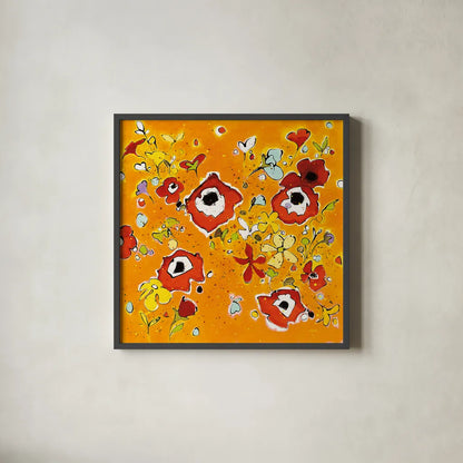 Fleur Amusement by Shirley Novak. Shown in a sleek black glass frame for a contemporary gallery look. Available as an archival giclee rolled canvas, fine art paper, or poster print. SKU 31256a.