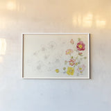 Floral Elements by Shirley Novak. shown as a paper print in a white frame. Available as a archival giclee rolled canvas, fine art paper, or poster print. SKU 94014i.