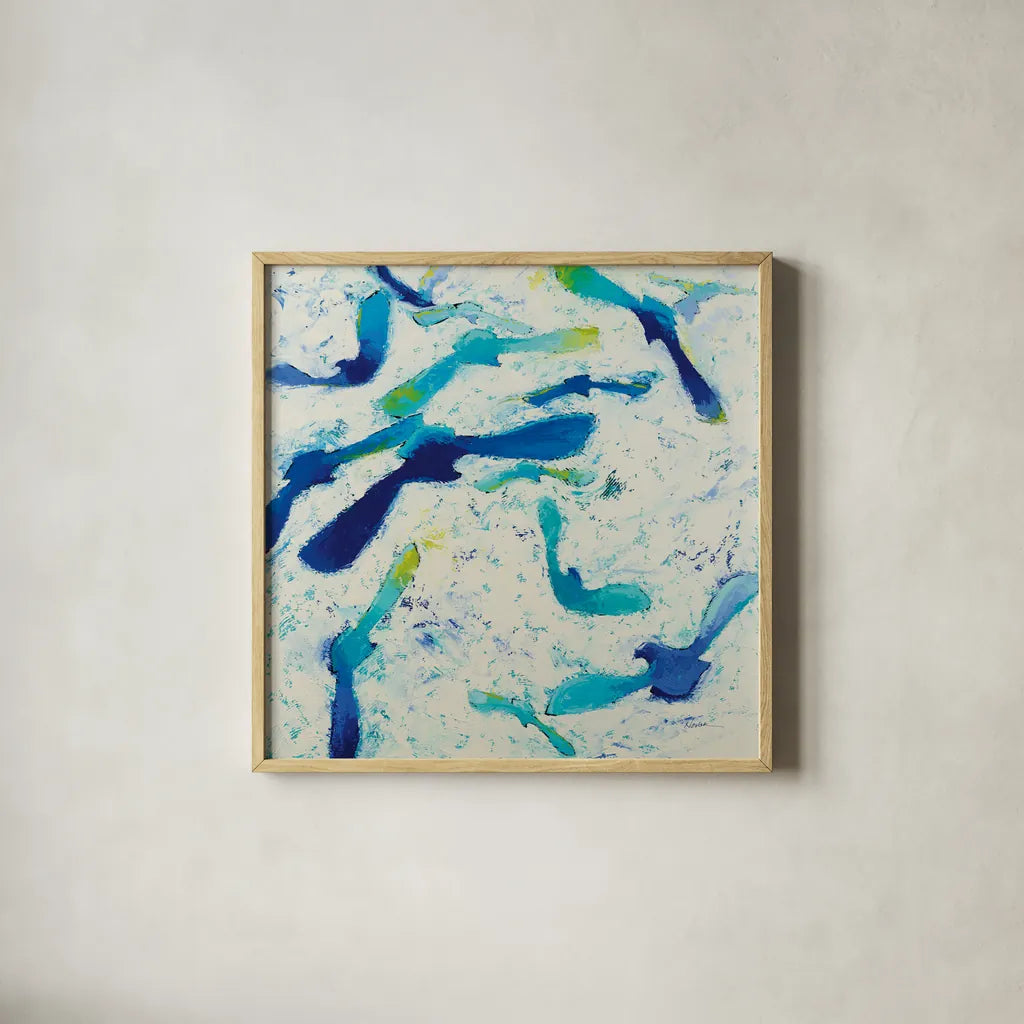 Fly Away by Shirley Novak. Shown in a natural wood glass frame for a timeless modern aesthetic. Available as an archival giclee rolled canvas, fine art paper, or poster print. SKU 88684a.