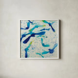 Fly Away by Shirley Novak. Shown in a crisp white glass frame for a clean and minimalist style. Available as an archival giclee rolled canvas, fine art paper, or poster print. SKU 88684a.