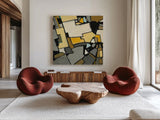 Garden II by Shirley Novak. Shown as extra-large giant wall art in a modern living room. Available as an archival giclee rolled canvas, fine art paper, or poster print. SKU 23716a.