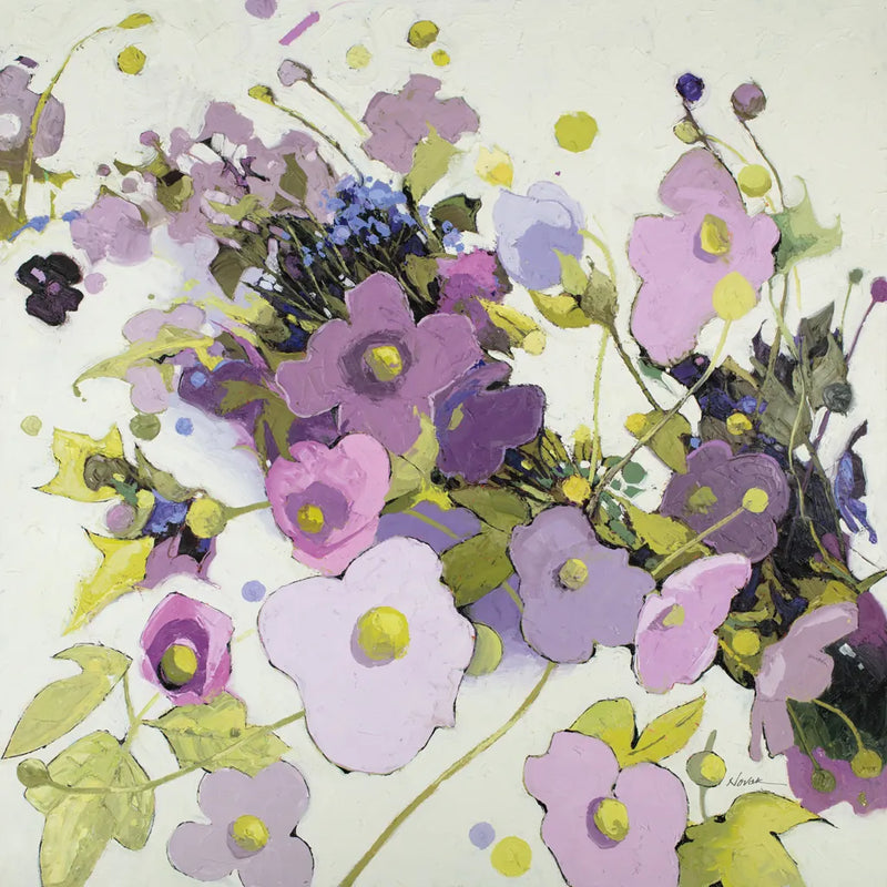 Gardening in Mauve by Shirley Novak. SKU 98489a. Archival Giclee Fine art print for wall decor.