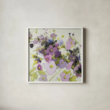 Gardening in Mauve by Shirley Novak. Shown in a crisp white glass frame for a clean and minimalist style. Available as an archival giclee rolled canvas, fine art paper, or poster print. SKU 98489a.