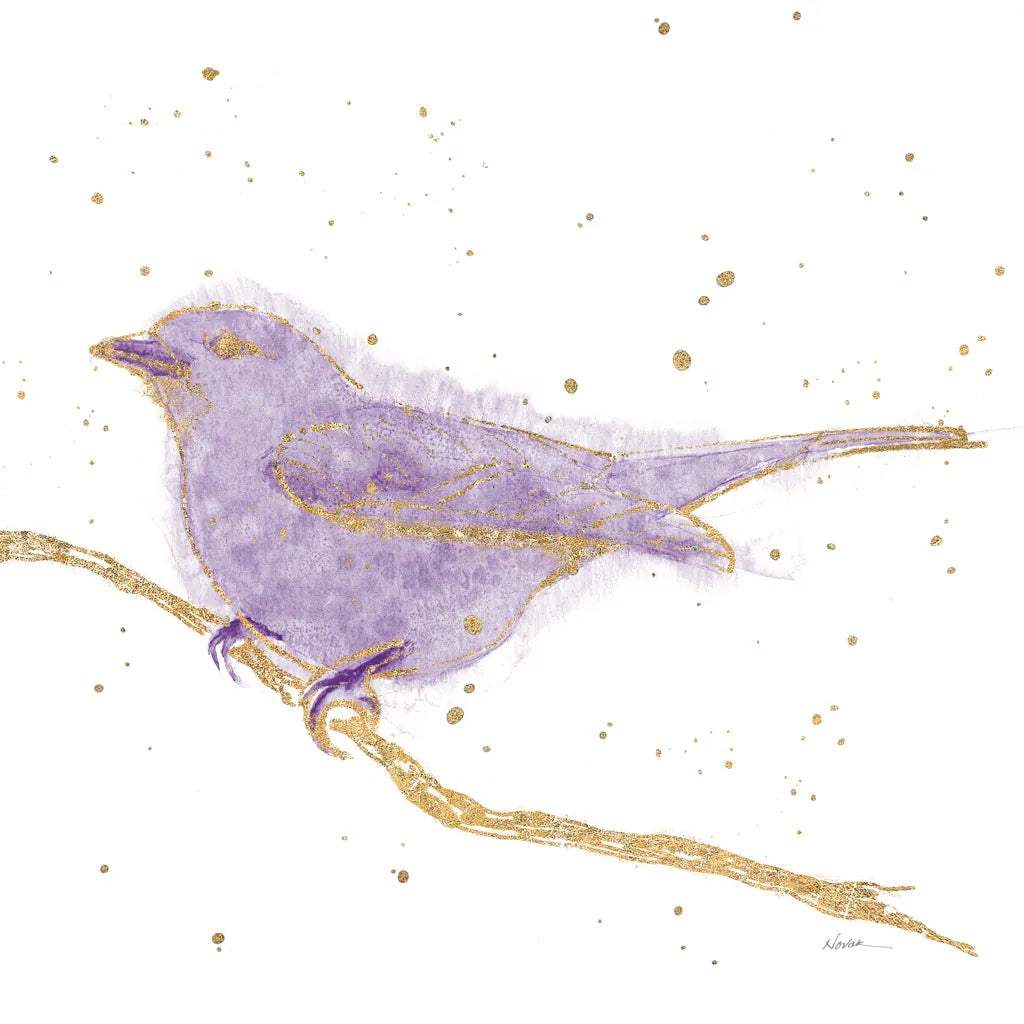 Gilded Bird I Lavender by Shirley Novak. SKU 36133a. Archival Giclee Fine art print for wall decor.
