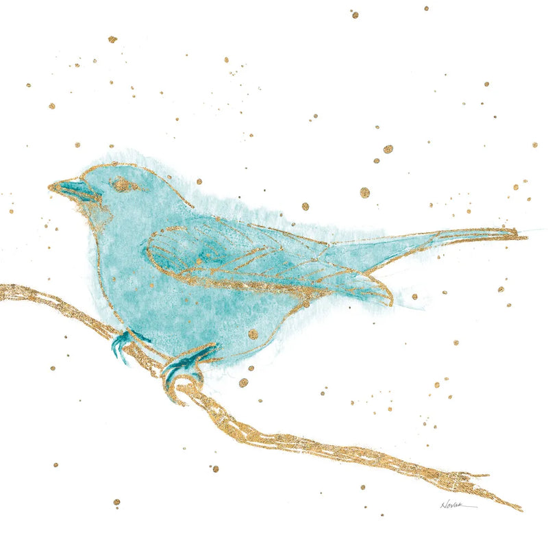 Gilded Bird I Teal by Shirley Novak. SKU 36132a. Archival Giclee Fine art print for wall decor.