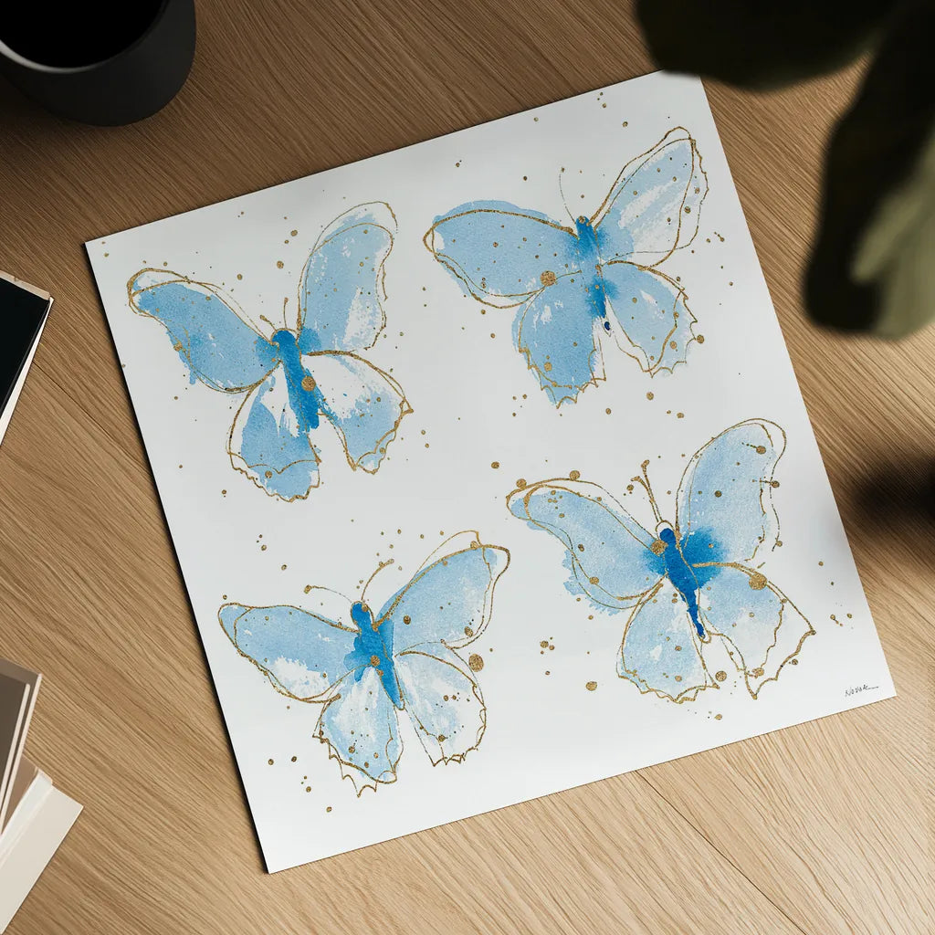 Gilded Butterflies by Shirley Novak. Shown as a detailed flat fine art print, highlighting archival giclee quality. Available as an archival giclee rolled canvas, fine art paper, or poster print. SKU 29794a.