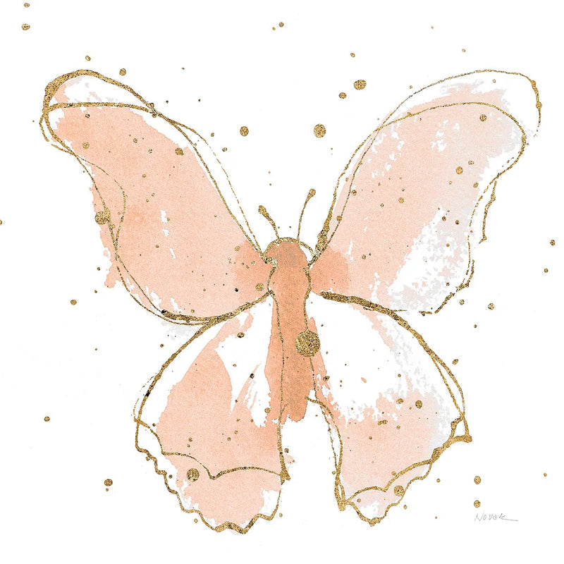 Gilded Butterflies II Blush by Shirley Novak. SKU 34579a. Archival Giclee Fine art print for wall decor.