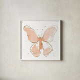 Gilded Butterflies II Blush by Shirley Novak. Shown in a crisp white glass frame for a clean and minimalist style. Available as an archival giclee rolled canvas, fine art paper, or poster print. SKU 34579a.