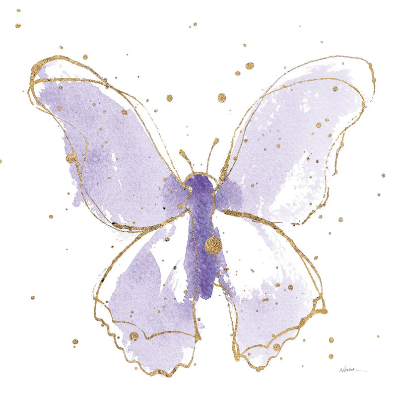 Gilded Butterflies II Lavender by Shirley Novak. SKU 36115a. Archival Giclee Fine art print for wall decor.