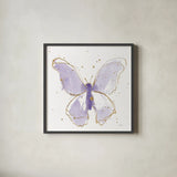 Gilded Butterflies II Lavender by Shirley Novak. Shown in a sleek black glass frame for a contemporary gallery look. Available as an archival giclee rolled canvas, fine art paper, or poster print. SKU 36115a.