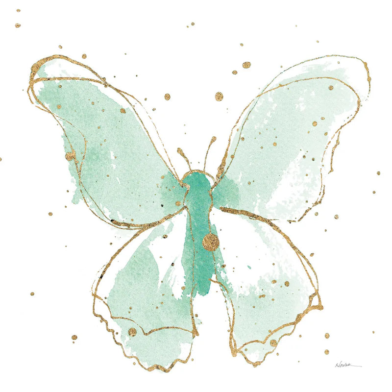 Gilded Butterflies II Mint by Shirley Novak. SKU 36116a. Archival Giclee Fine art print for wall decor.