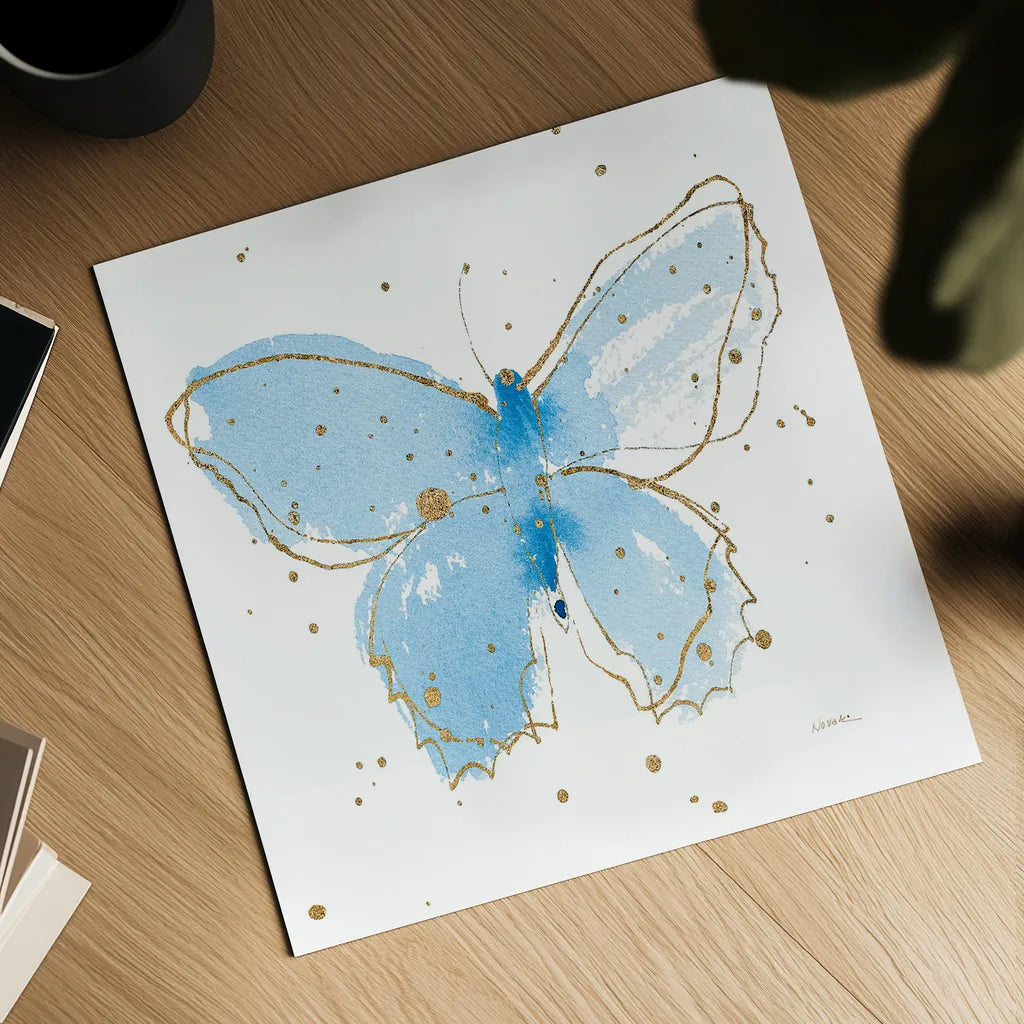 Gilded Butterflies III by Shirley Novak. Shown as a detailed flat fine art print, highlighting archival giclee quality. Available as an archival giclee rolled canvas, fine art paper, or poster print. SKU 30834a.