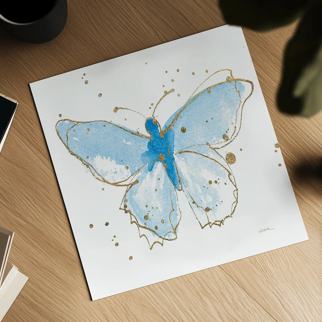 Gilded Butterflies IV by Shirley Novak. Shown as a detailed flat fine art print, highlighting archival giclee quality. Available as an archival giclee rolled canvas, fine art paper, or poster print. SKU 30835a.