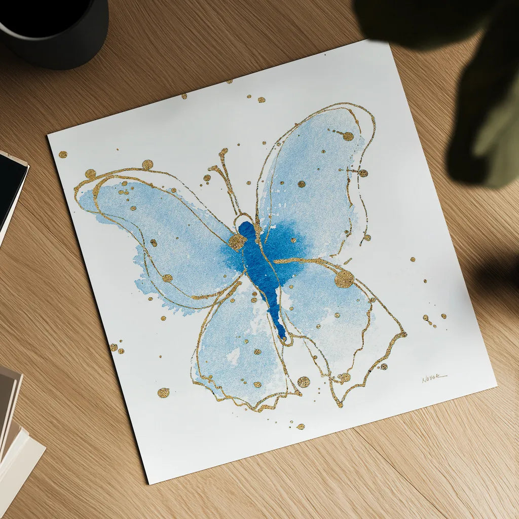 Gilded Butterflies V by Shirley Novak. Shown as a detailed flat fine art print, highlighting archival giclee quality. Available as an archival giclee rolled canvas, fine art paper, or poster print. SKU 30836a.