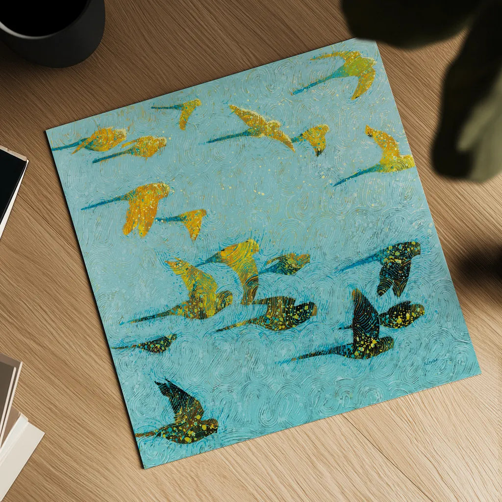 Gilded Flight by Shirley Novak. Shown as a detailed flat fine art print, highlighting archival giclee quality. Available as an archival giclee rolled canvas, fine art paper, or poster print. SKU 88683a.