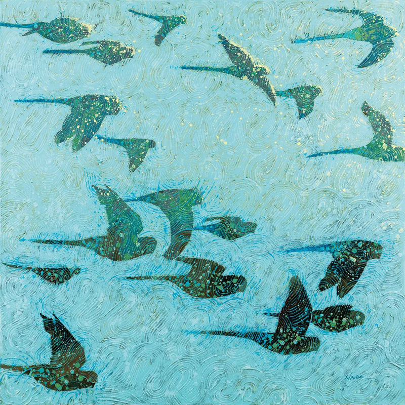 Gilded Flight Blue Green by Shirley Novak. SKU 89024a. Archival Giclee Fine art print for wall decor.