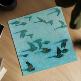 Gilded Flight Blue Green by Shirley Novak. Shown as a detailed flat fine art print, highlighting archival giclee quality. Available as an archival giclee rolled canvas, fine art paper, or poster print. SKU 89024a.