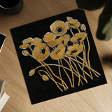 Gold Black Line Poppies I v2 by Shirley Novak. Shown as a detailed flat fine art print, highlighting archival giclee quality. Available as an archival giclee rolled canvas, fine art paper, or poster print. SKU 32381a.