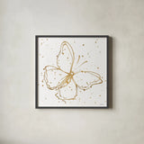 Golden Wings I by Shirley Novak. Shown in a sleek black glass frame for a contemporary gallery look. Available as an archival giclee rolled canvas, fine art paper, or poster print. SKU 29790a.