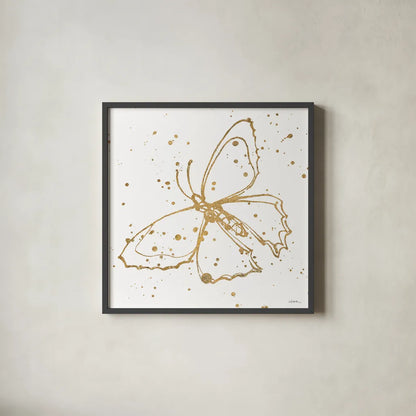 Golden Wings II by Shirley Novak. Shown in a sleek black glass frame for a contemporary gallery look. Available as an archival giclee rolled canvas, fine art paper, or poster print. SKU 29791a.