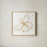Golden Wings II by Shirley Novak. Shown in a natural wood glass frame for a timeless modern aesthetic. Available as an archival giclee rolled canvas, fine art paper, or poster print. SKU 29791a.