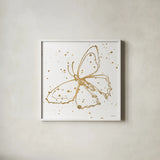 Golden Wings II by Shirley Novak. Shown in a crisp white glass frame for a clean and minimalist style. Available as an archival giclee rolled canvas, fine art paper, or poster print. SKU 29791a.