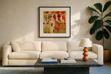 Green Eye by Shirley Novak. Displayed in a glass frame with matte in a clean modern living room. Available as an archival giclee rolled canvas, fine art paper, or poster print. SKU 92999a.