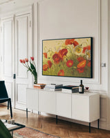 Havin a Heat Wave by Shirley Novak. shown as a framed stretched canvas in a living room above a console. Available as a archival giclee rolled canvas, fine art paper, or poster print. SKU 4736i.