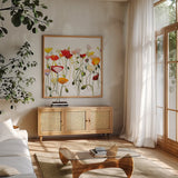 Iceland Patch by Shirley Novak. Shown in a natural wood frame in a cozy modern living room. Available as an archival giclee rolled canvas, fine art paper, or poster print. SKU 94898a.