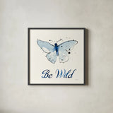 Independent Blooms Blue IX by Shirley Novak. Shown in a sleek black glass frame for a contemporary gallery look. Available as an archival giclee rolled canvas, fine art paper, or poster print. SKU 34123a.