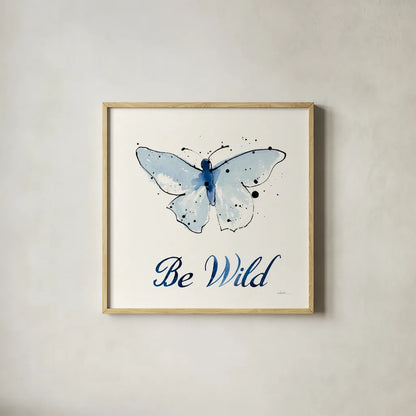 Independent Blooms Blue IX by Shirley Novak. Shown in a natural wood glass frame for a timeless modern aesthetic. Available as an archival giclee rolled canvas, fine art paper, or poster print. SKU 34123a.