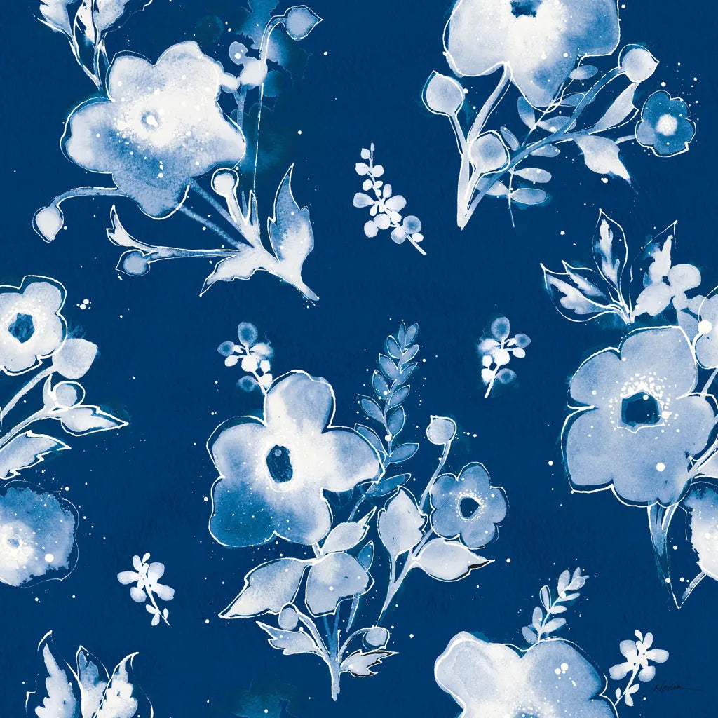 Independent Blooms Blue Pattern IB by Shirley Novak. SKU 42943a. Archival Giclee Fine art print for wall decor.