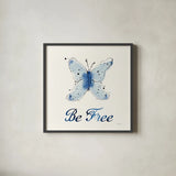Independent Blooms Blue VII by Shirley Novak. Shown in a sleek black glass frame for a contemporary gallery look. Available as an archival giclee rolled canvas, fine art paper, or poster print. SKU 34121a.