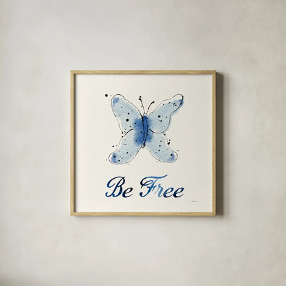 Independent Blooms Blue VII by Shirley Novak. Shown in a natural wood glass frame for a timeless modern aesthetic. Available as an archival giclee rolled canvas, fine art paper, or poster print. SKU 34121a.