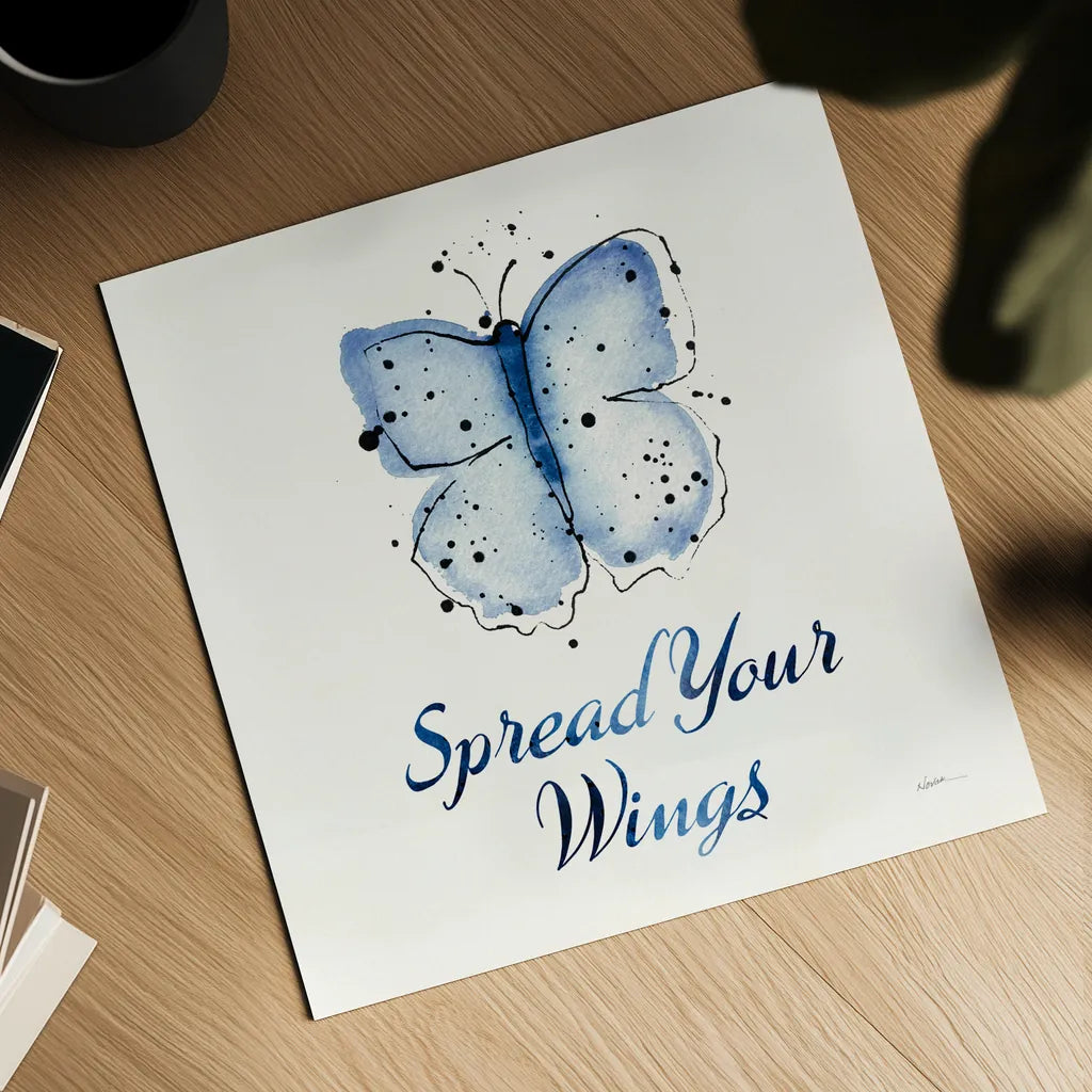 Independent Blooms Blue VIII by Shirley Novak. Shown as a detailed flat fine art print, highlighting archival giclee quality. Available as an archival giclee rolled canvas, fine art paper, or poster print. SKU 34122a.